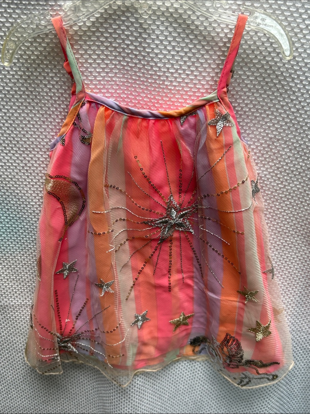 Girls' Multicolor Striped Sequin Star Tank Dress - Picture 1 of 3